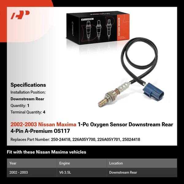 2002-2003 Nissan Maxima 1-Pc Oxygen Sensor Downstream Rear 4-Pin A-Premium OS117