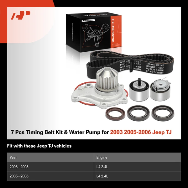 7 Pcs Timing Belt Kit & Water Pump for 2003 2005-2006 Jeep TJ