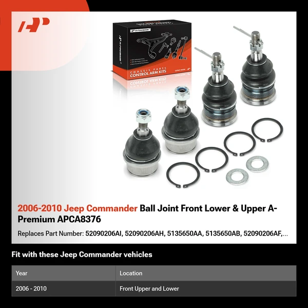 2006-2010 Jeep Commander Ball Joint Front Lower & Upper A-Premium APCA8376