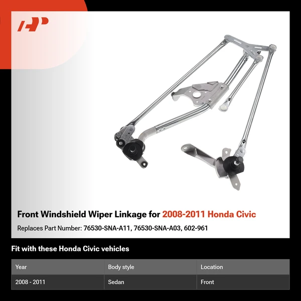 Front Windshield Wiper Linkage for 2008-2011 Honda Civic