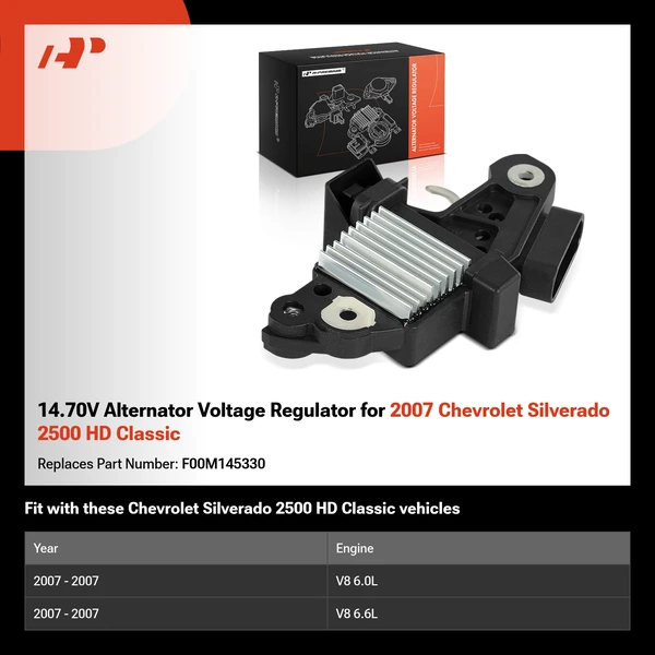14.70V Alternator Voltage Regulator for 2007 Chevrolet Silverado 2500 HD Classic