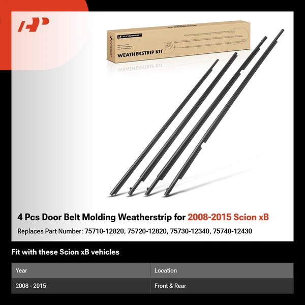 4 Pcs Door Belt Molding Weatherstrip for 2008-2015 Scion xB