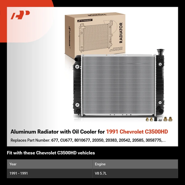 Aluminum Radiator with Oil Cooler for 1991 Chevrolet C3500HD