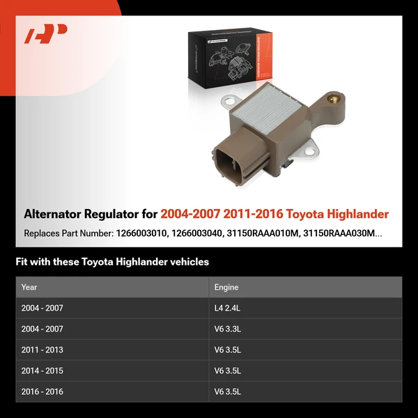 Alternator Regulator for 2004-2007 2011-2016 Toyota Highlander