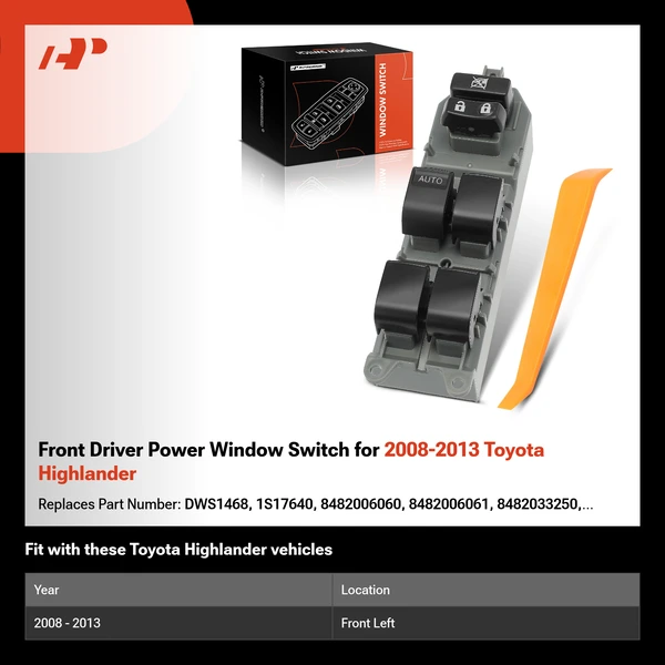 Front Driver Power Window Switch for 2008-2013 Toyota Highlander