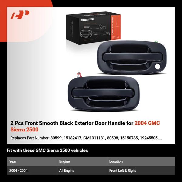 2 Pcs Front Smooth Black Exterior Door Handle for 2004 GMC Sierra 2500