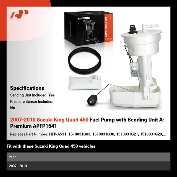 2007-2010 Suzuki King Quad 450 Fuel Pump with Sending Unit A-Premium APFP1541