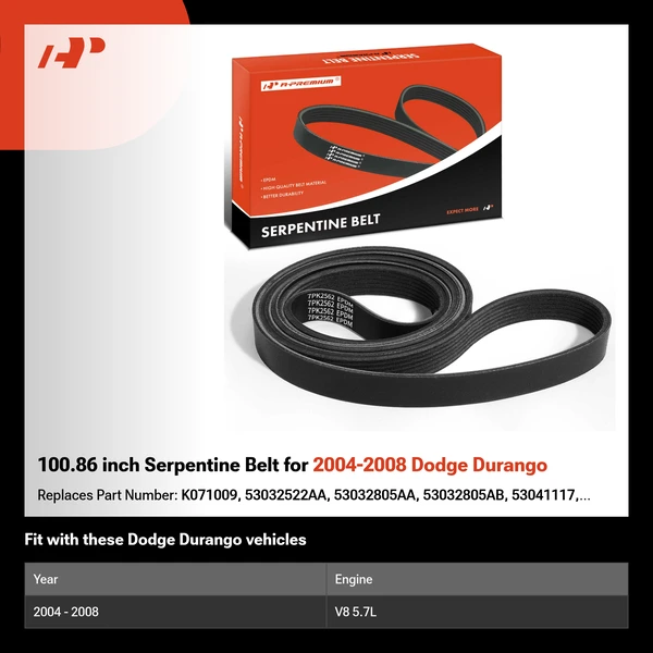 100.86 inch Serpentine Belt for 2004-2008 Dodge Durango