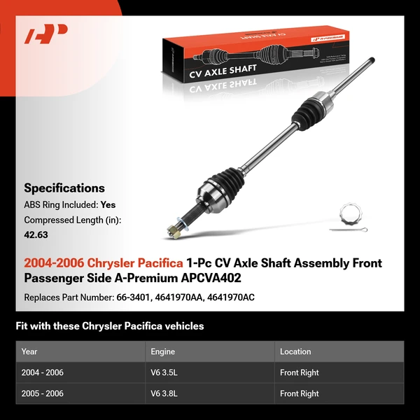 2004-2006 Chrysler Pacifica 1-Pc CV Axle Shaft Assembly Front Passenger Side A-Premium APCVA402
