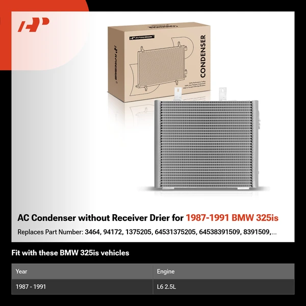 AC Condenser without Receiver Drier for 1987-1991 BMW 325is