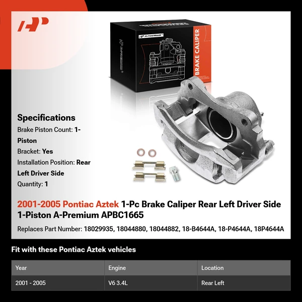 2001-2005 Pontiac Aztek 1-Pc Brake Caliper Rear Left Driver Side 1-Piston A-Premium APBC1665