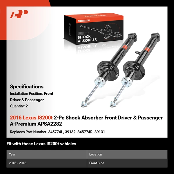 2016 Lexus IS200t 2-Pc Shock Absorber Front Driver & Passenger A-Premium APSA2282