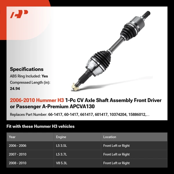 2006-2010 Hummer H3 1-Pc CV Axle Shaft Assembly Front Driver or Passenger A-Premium APCVA130