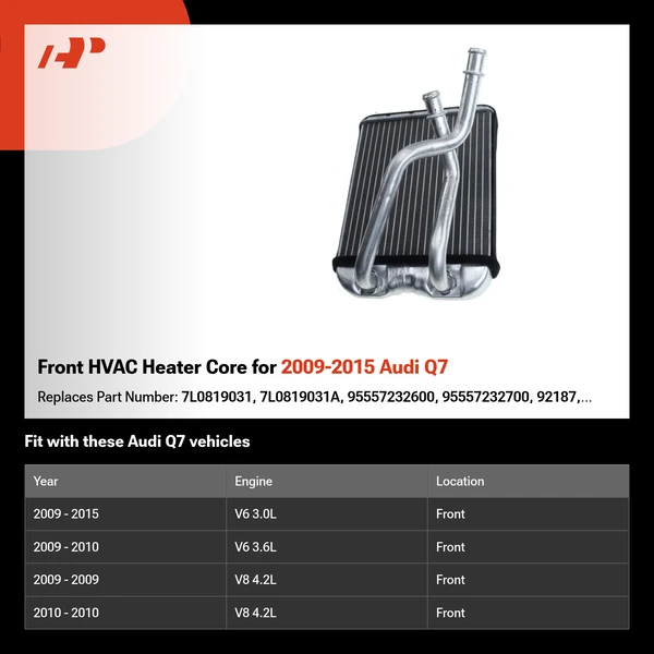 Front HVAC Heater Core for 2009-2015 Audi Q7