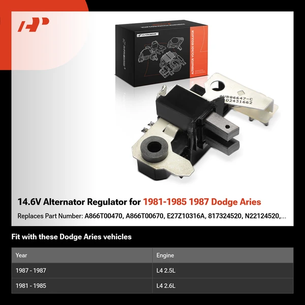 14.6V Alternator Regulator for 1981-1985 1987 Dodge Aries