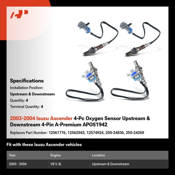 2003-2004 Isuzu Ascender 4-Pc Oxygen Sensor Upstream & Downstream 4-Pin A-Premium APOS1942