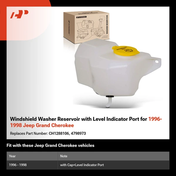 Windshield Washer Reservoir with Level Indicator Port for 1996-1998 Jeep Grand Cherokee