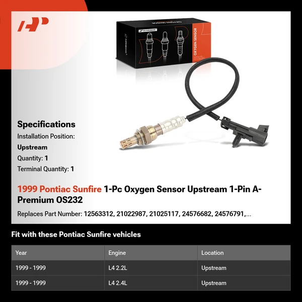 1999 Pontiac Sunfire 1-Pc Oxygen Sensor Upstream 1-Pin A-Premium OS232