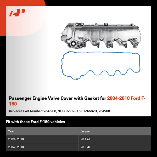 Passenger Engine Valve Cover with Gasket for 2004-2010 Ford F-150