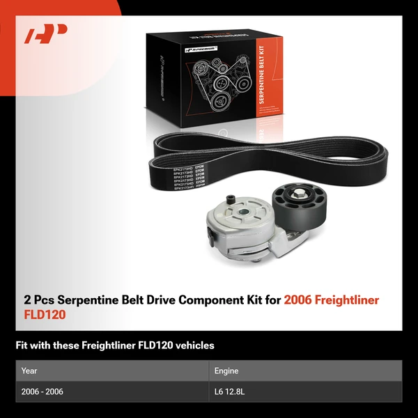 2 Pcs Serpentine Belt Drive Component Kit for 2006 Freightliner FLD120