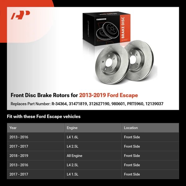 Front Disc Brake Rotors for 2013-2019 Ford Escape