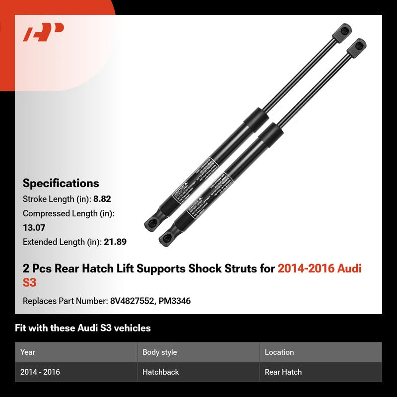 2 Pcs Rear Hatch Lift Supports Shock Struts for 2014-2016 Audi S3