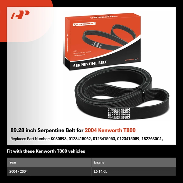 89.28 inch Serpentine Belt for 2004 Kenworth T800
