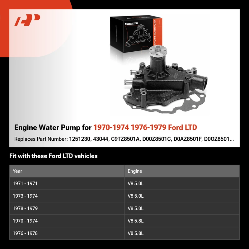 Engine Water Pump for 1970-1974 1976-1979 Ford LTD