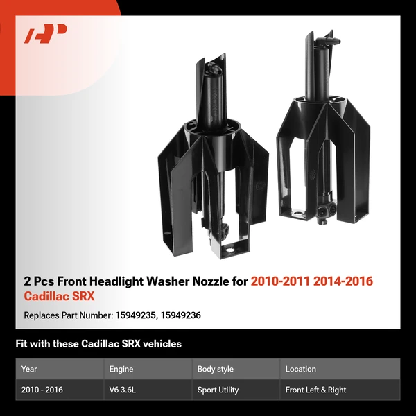 2 Pcs Front Headlight Washer Nozzle for 2010-2011 2014-2016 Cadillac SRX