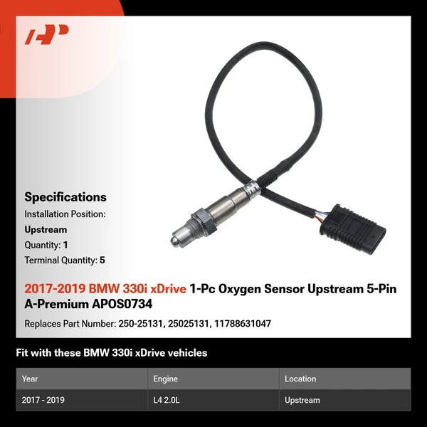 2017-2019 BMW 330i xDrive 1-Pc Oxygen Sensor Upstream 5-Pin A-Premium APOS0734