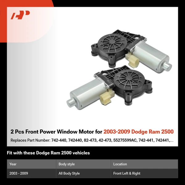 2 Pcs Front Power Window Motor for 2003-2009 Dodge Ram 2500