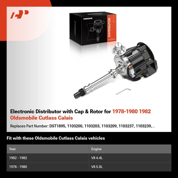 Electronic Distributor with Cap & Rotor for 1978-1980 1982 Oldsmobile Cutlass Calais