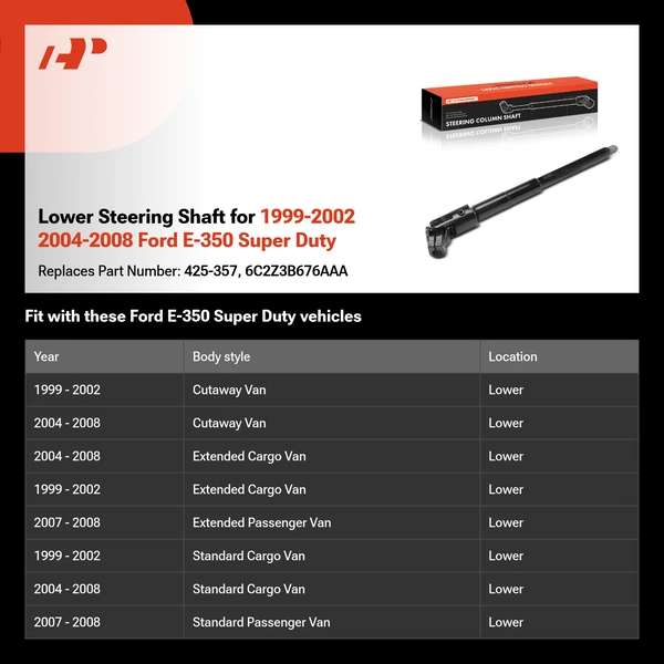 Lower Steering Shaft for 1999-2002 2004-2008 Ford E-350 Super Duty