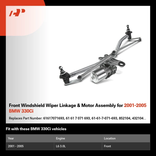 Front Windshield Wiper Linkage & Motor Assembly for 2001-2005 BMW 330Ci
