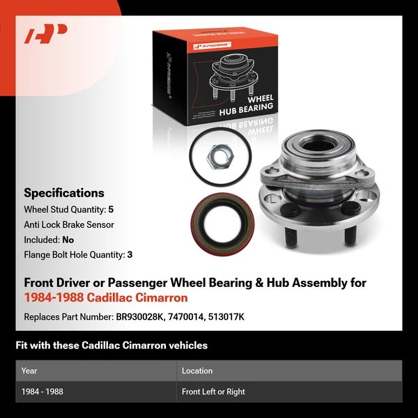 Front Driver or Passenger Wheel Bearing & Hub Assembly for 1984-1988 Cadillac Cimarron