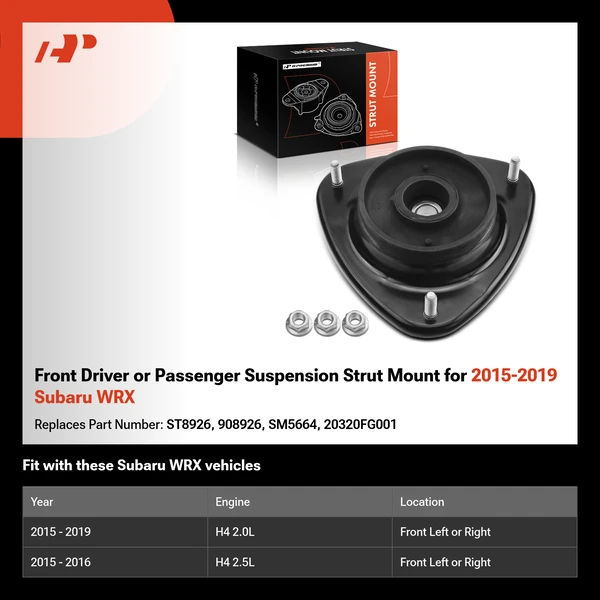 Front Driver or Passenger Suspension Strut Mount for 2015-2019 Subaru WRX