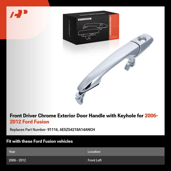 Front Driver Chrome Exterior Door Handle with Keyhole for 2006-2012 Ford Fusion