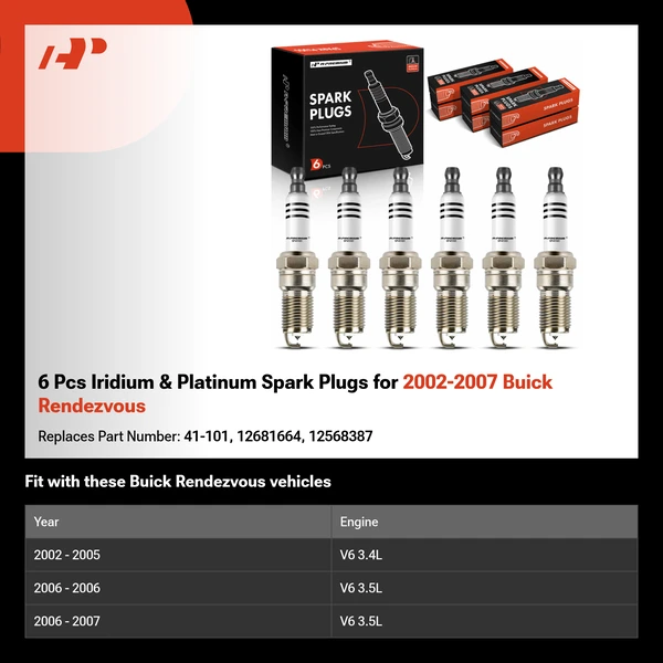 6 Pcs Iridium & Platinum Spark Plugs for 2002-2007 Buick Rendezvous