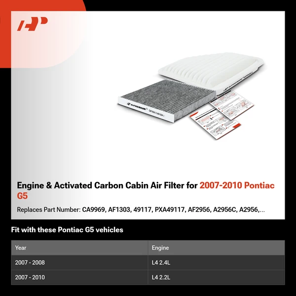 Engine & Activated Carbon Cabin Air Filter for 2007-2010 Pontiac G5