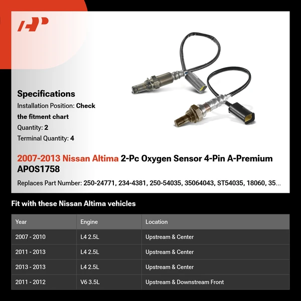 2007-2013 Nissan Altima 2-Pc Oxygen Sensor 4-Pin A-Premium APOS1758