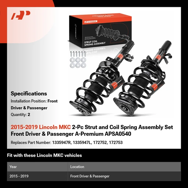 2015-2019 Lincoln MKC 2-Pc Strut and Coil Spring Assembly Set Front Driver & Passenger A-Premium APSA0540