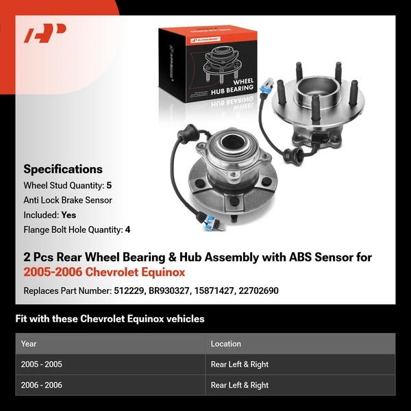 2 Pcs Rear Wheel Bearing & Hub Assembly with ABS Sensor for 2005-2006 Chevrolet Equinox