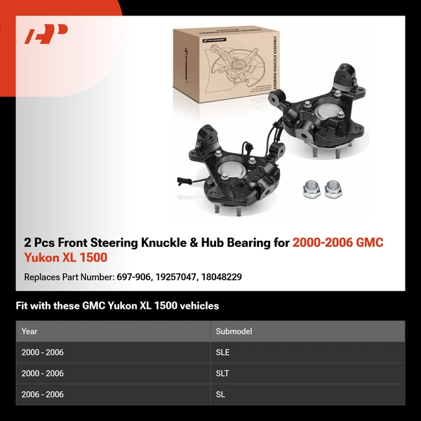 2 Pcs Front Steering Knuckle & Hub Bearing for 2000-2006 GMC Yukon XL 1500