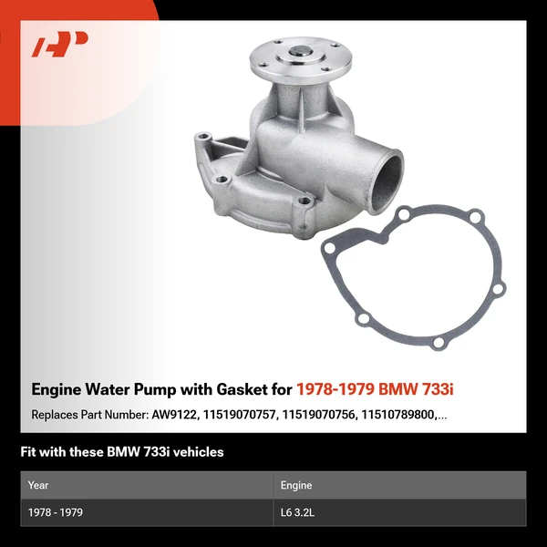 Engine Water Pump with Gasket for 1978-1979 BMW 733i