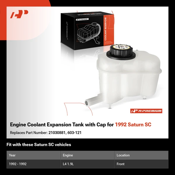 Engine Coolant Expansion Tank with Cap for 1992 Saturn SC