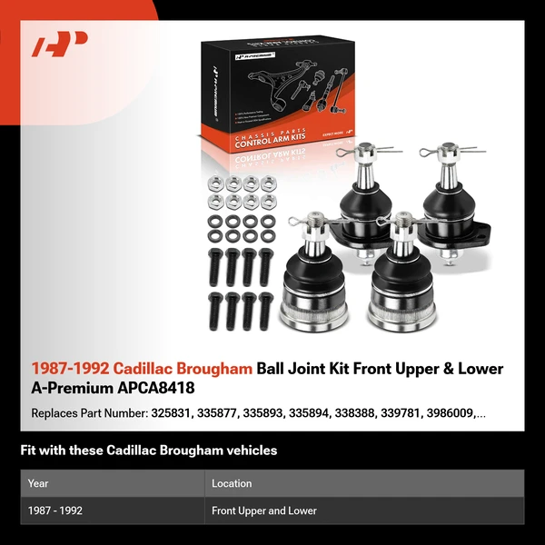 1987-1992 Cadillac Brougham Ball Joint Kit Front Upper & Lower A-Premium APCA8418