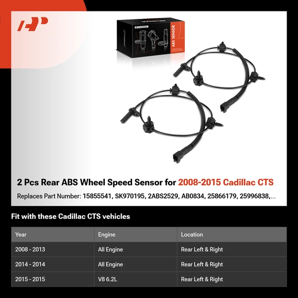 2 Pcs Rear ABS Wheel Speed Sensor for 2008-2015 Cadillac CTS