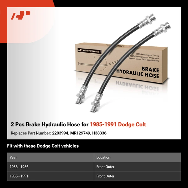 2 Pcs Brake Hydraulic Hose for 1985-1991 Dodge Colt