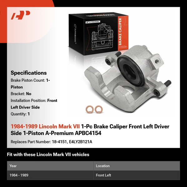 1984-1989 Lincoln Mark VII 1-Pc Brake Caliper Front Left Driver Side 1-Piston A-Premium APBC4154