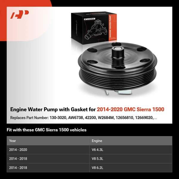 Engine Water Pump with Gasket for 2014-2020 GMC Sierra 1500